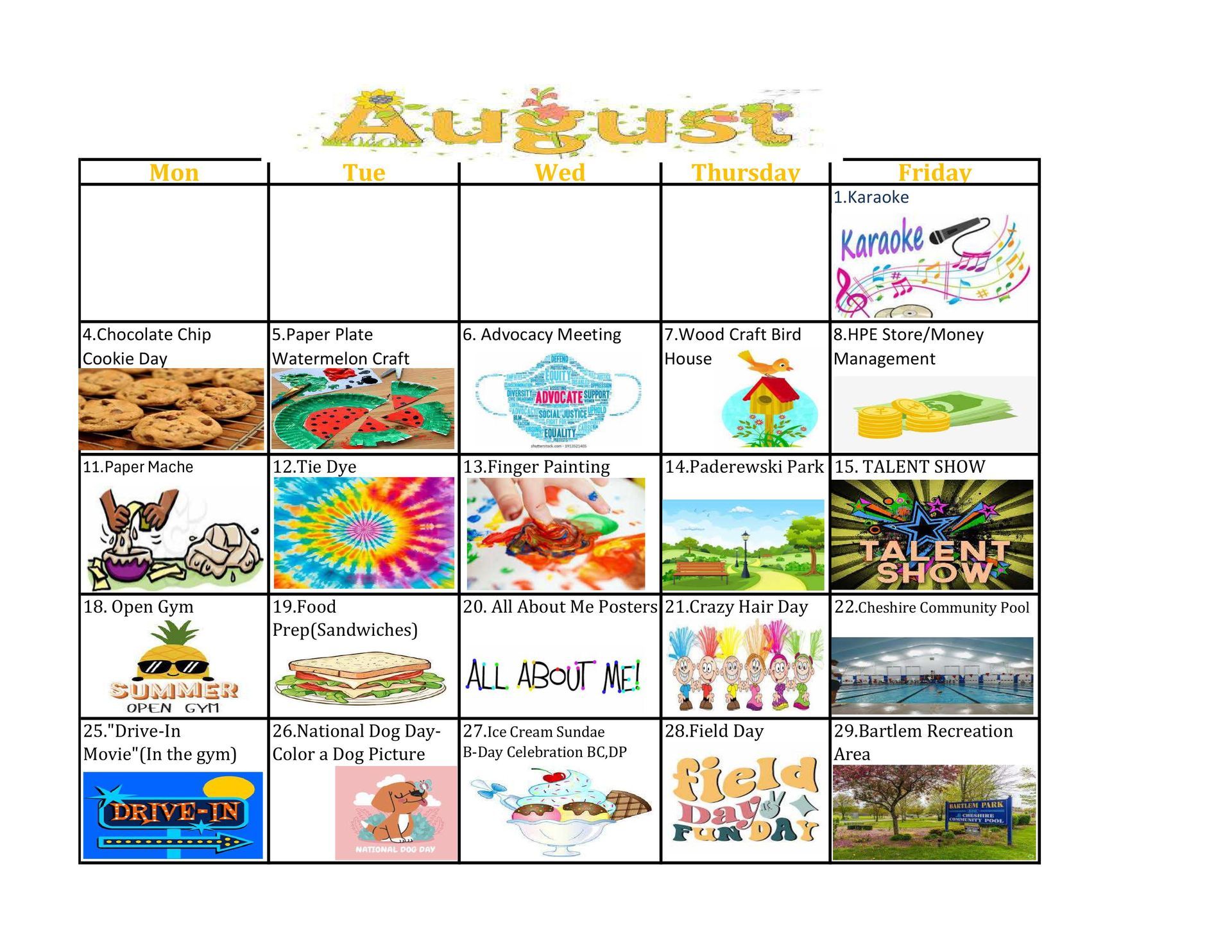 A calendar for August 2025