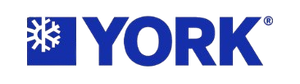 York logo: blue text and snowflake icon.