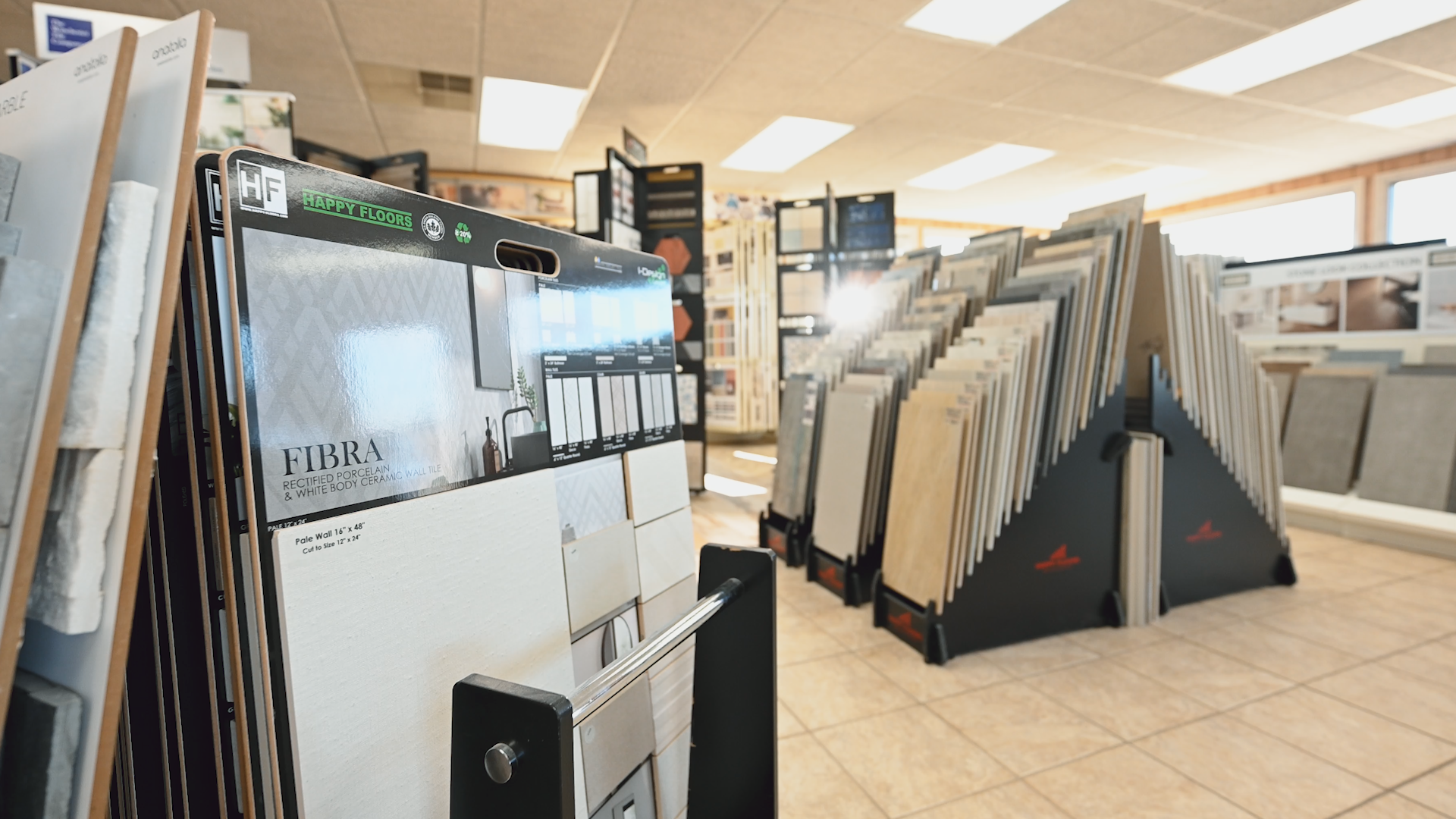 A tile store with a lot of tiles on display.