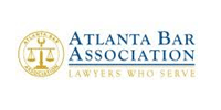 Atlanta Bar Association logo with scales in a gold circle, blue text.