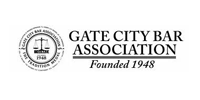 Logo for Gate City Bar Association: scales of justice within a circle, text