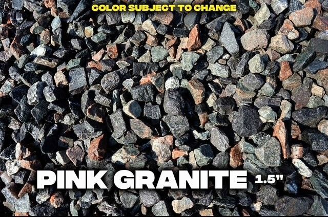 Pink granite gravel, mostly gray and dark, with a few pink, orange rocks