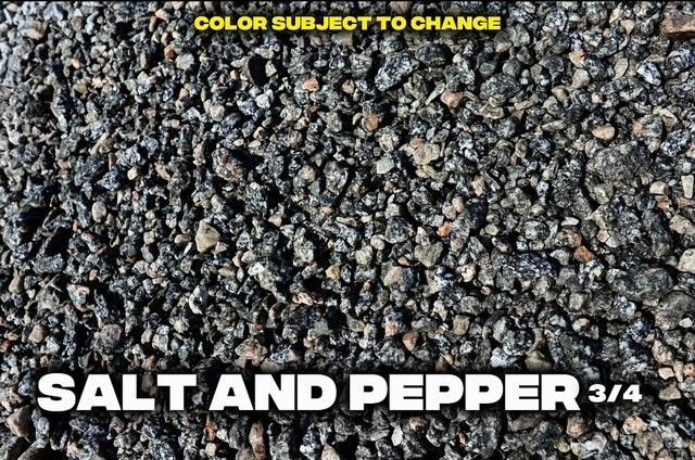 Salt and pepper gravel in 3/4-inch size, primarily dark gray and black with some lighter tones