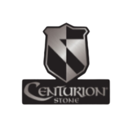 A centurion stone logo with a shield on it