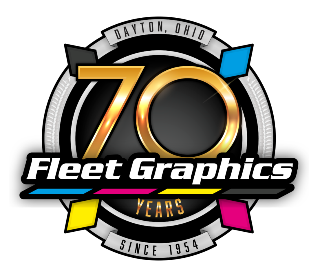 Fleet Graphics logo celebrating 70 years. Gold 