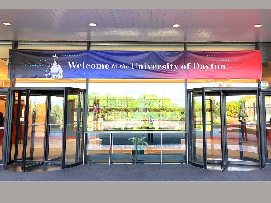 Entrance to the University of Dayton with a