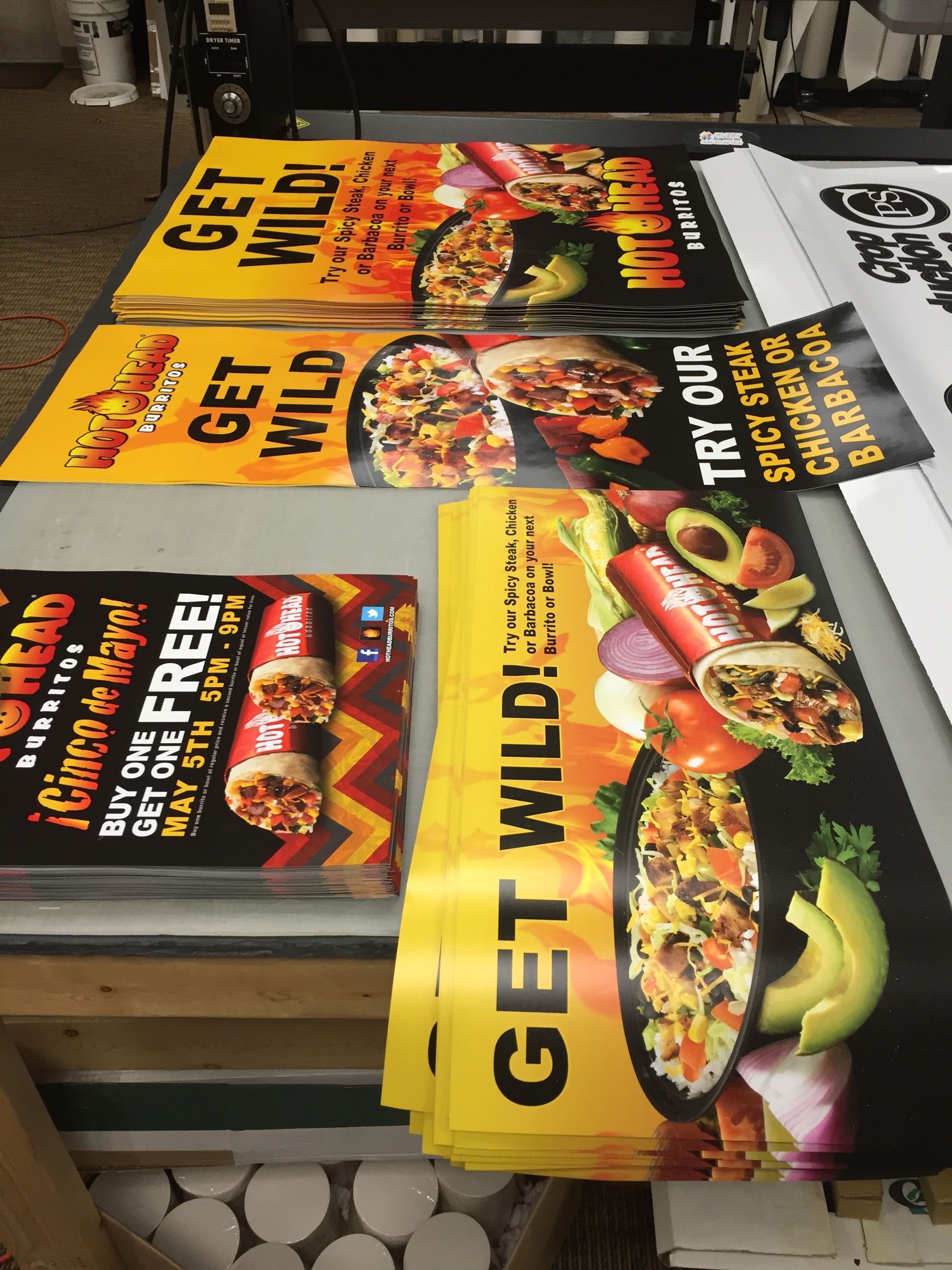 Advertisements for a restaurant with the text 