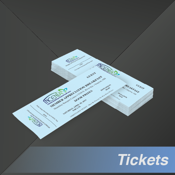 Two stacks of blue event tickets, 