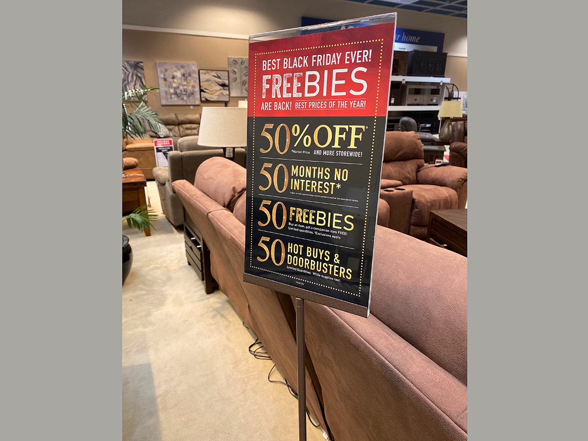 Sign in a furniture store with