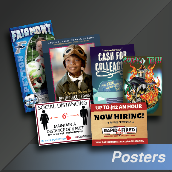 Collection of various posters, including a soccer poster, a hall of fame portrait, a