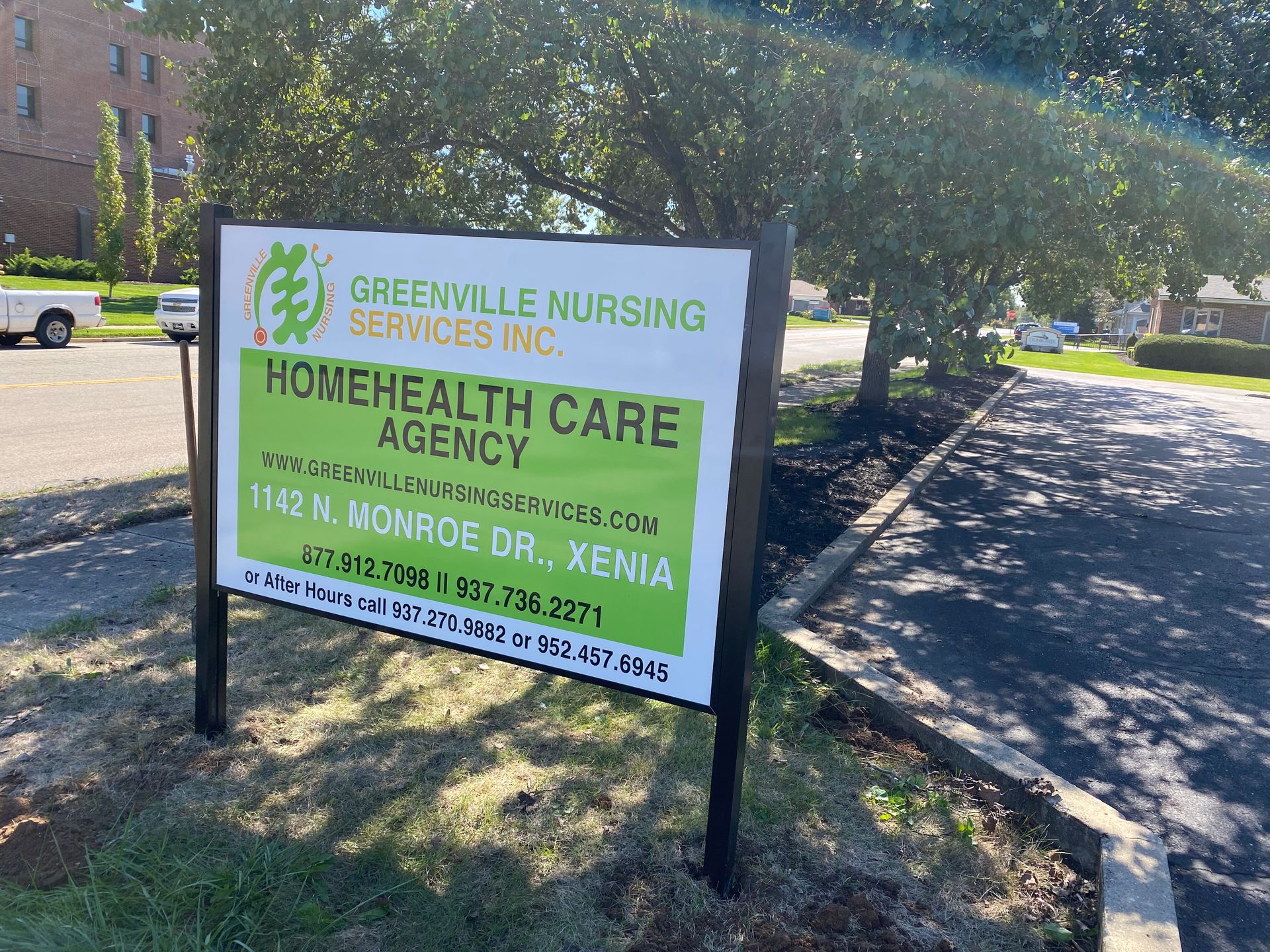 Sign for Greenville Nursing Services, Inc. Homehealth Care Agency in Xenia, Ohio.