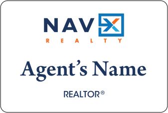 Name tag for NAV Realty with logo, agent's name placeholder, and 