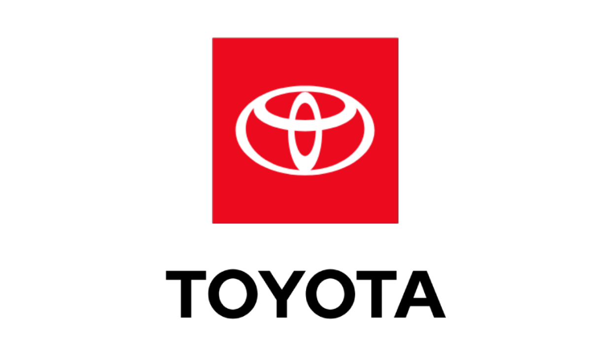 Toyota logo: white emblem in a red square above black TOYOTA text on a white background