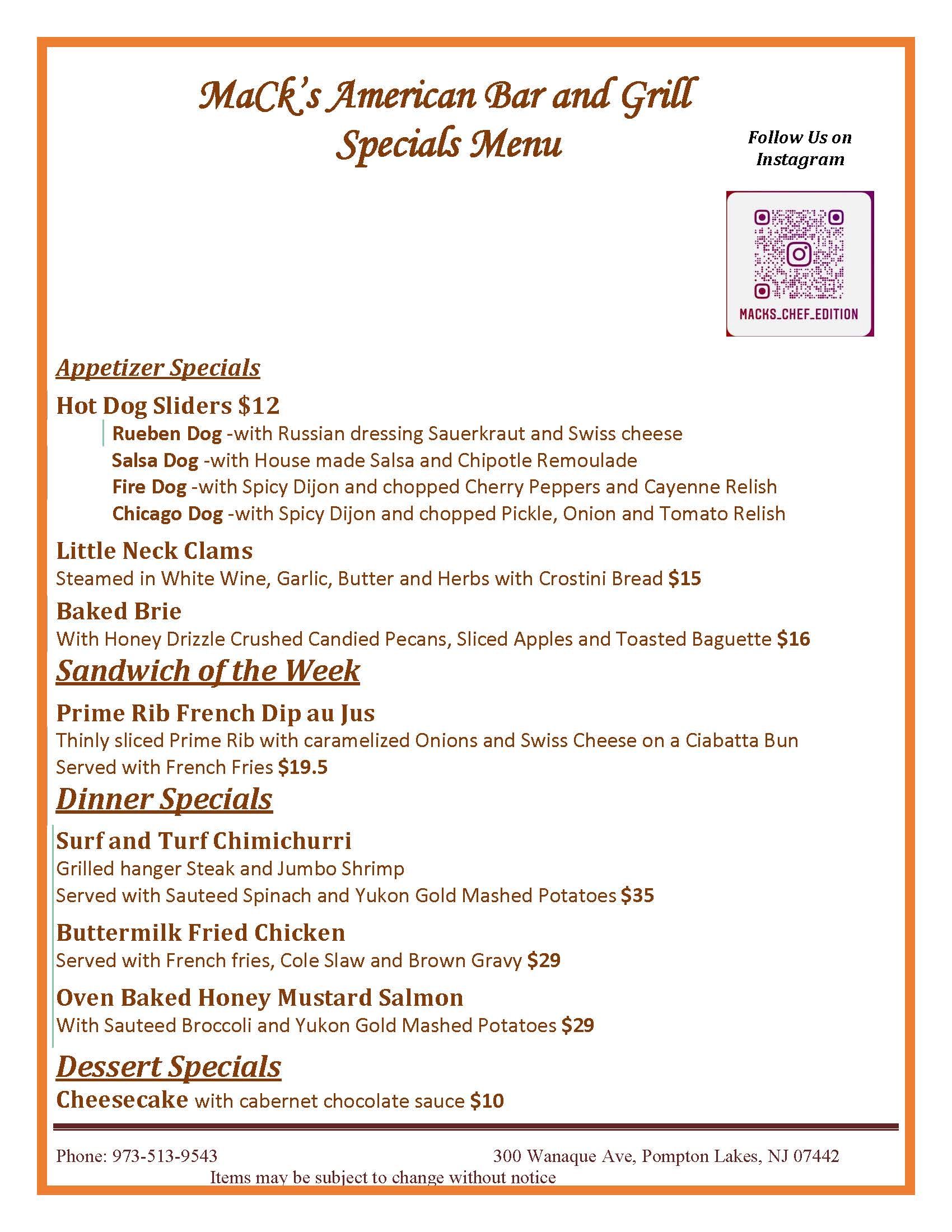 Specials menu