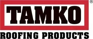 TAMKO Roofing Products logo with black text inside a red and white rectangle.