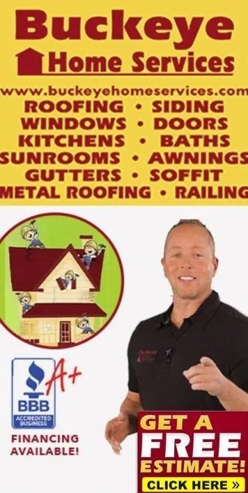 Advertisement for Buckeye Home Services. Man gestures to 