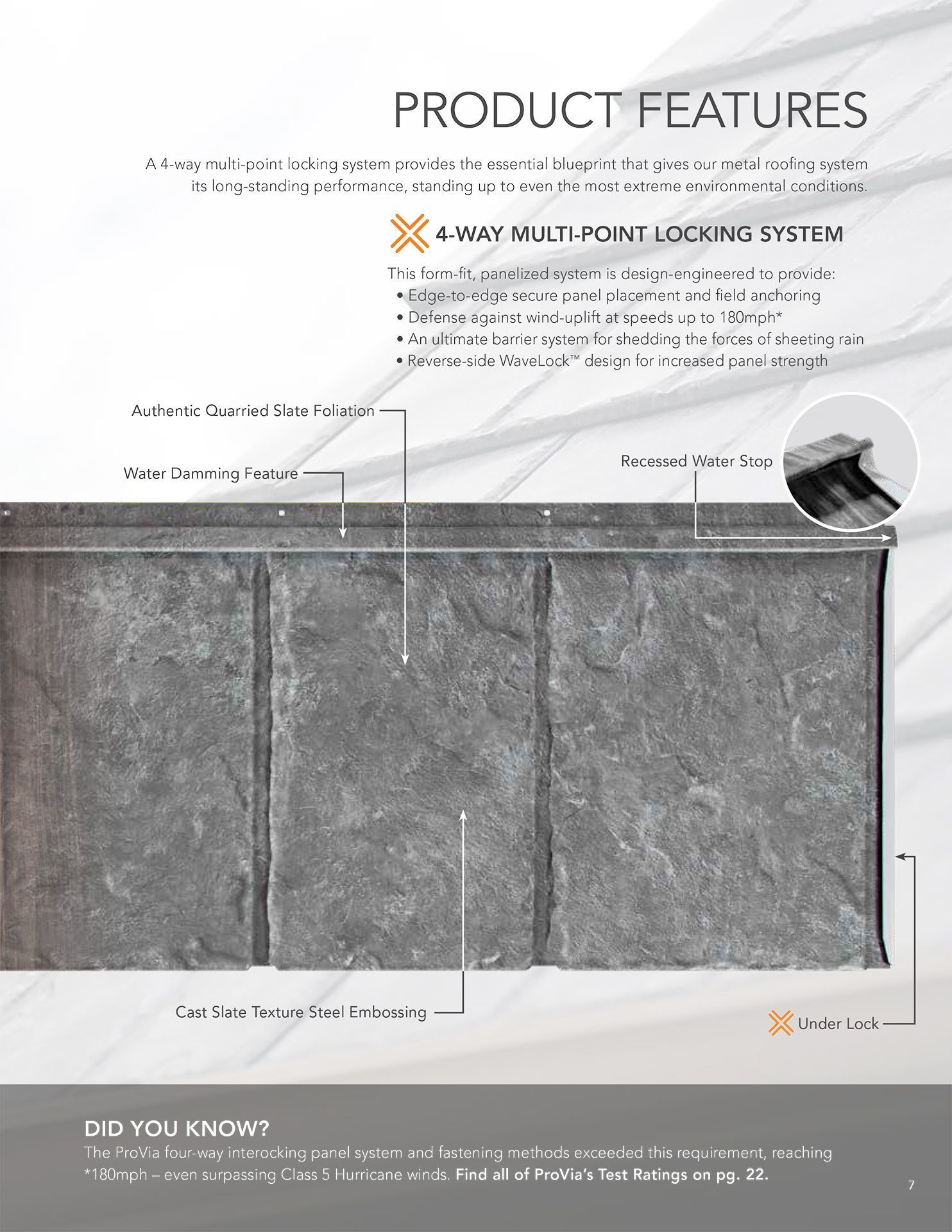 Product features diagram of a stone wall. Features include locking system and accents.