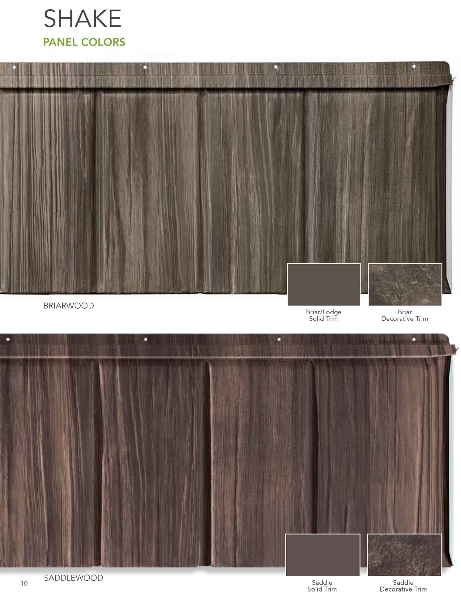Shake panel colors: Weatherwood and Chestnut wood-grain siding with corresponding color swatches.
