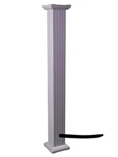 White, fluted rectangular column with a base and capital; a black shape is drawn along its side.
