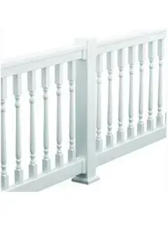 White painted wooden balustrade with ornate spindles.