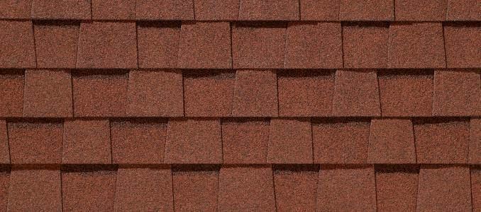 Brown asphalt roof shingles.