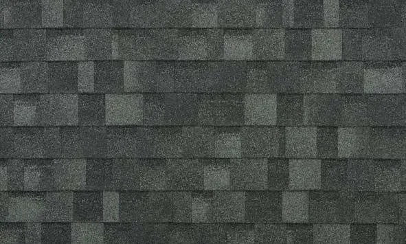 Dark gray asphalt roof shingles.