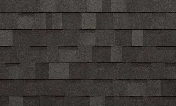 Dark gray asphalt roof shingles.