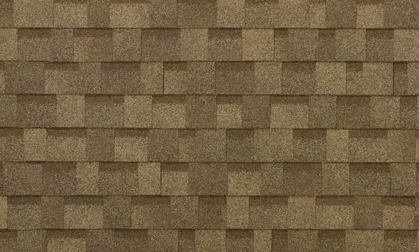 Brown asphalt roof shingles.