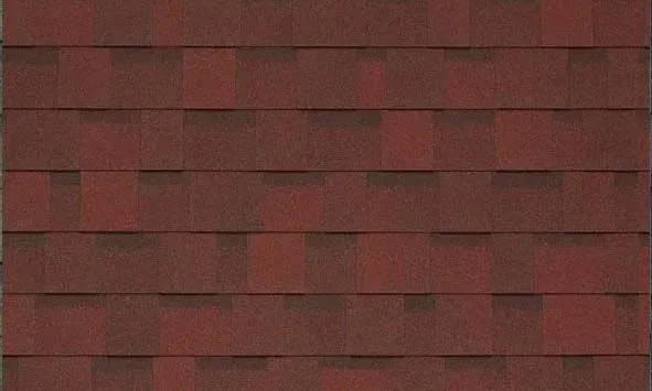 Red and brown asphalt roof shingles.