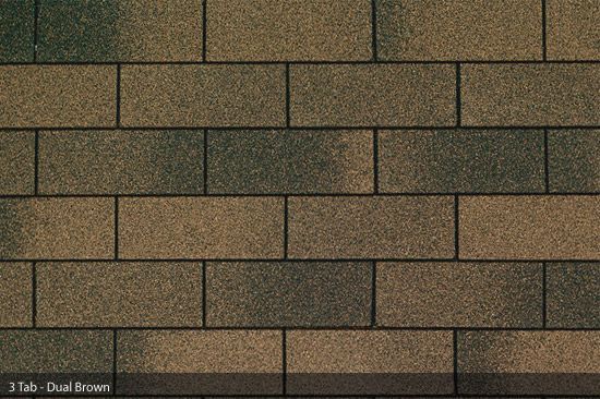 Close-up of a Dual Brown 3-tab shingle roof with varying shades of brown.