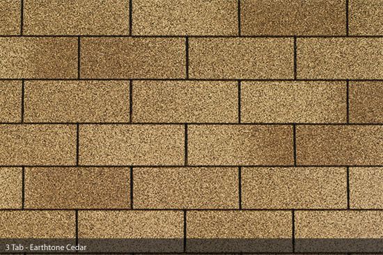 Tan and brown 3-tab shingle roof with dark gray lines in a brick pattern.