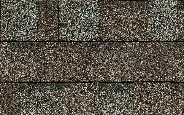 Brown asphalt roof shingles.