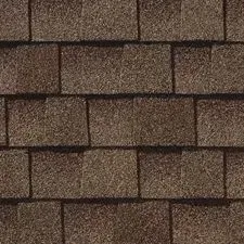 Brown asphalt roof shingles.