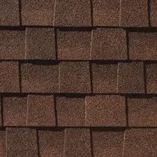 Close-up of brown asphalt roof shingles.
