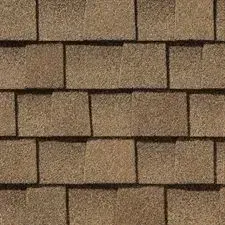 Brown asphalt roof shingles.