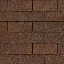 Brown asphalt roofing shingles arranged in a brick-like pattern.