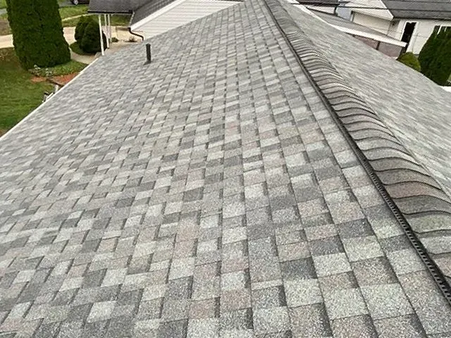Gray asphalt shingle roof.