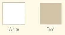 Two color swatches: White, Tan.