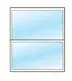 Double-hung window, light blue panes, white frame.