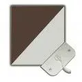 Brown and white square tile with a wire and mounting bracket.