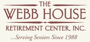 Logo for The Webb House Retirement Center, Inc. in maroon font on a beige background; "...Serving Seniors Since 1988."