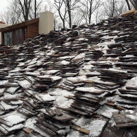 Frozen roof shingles