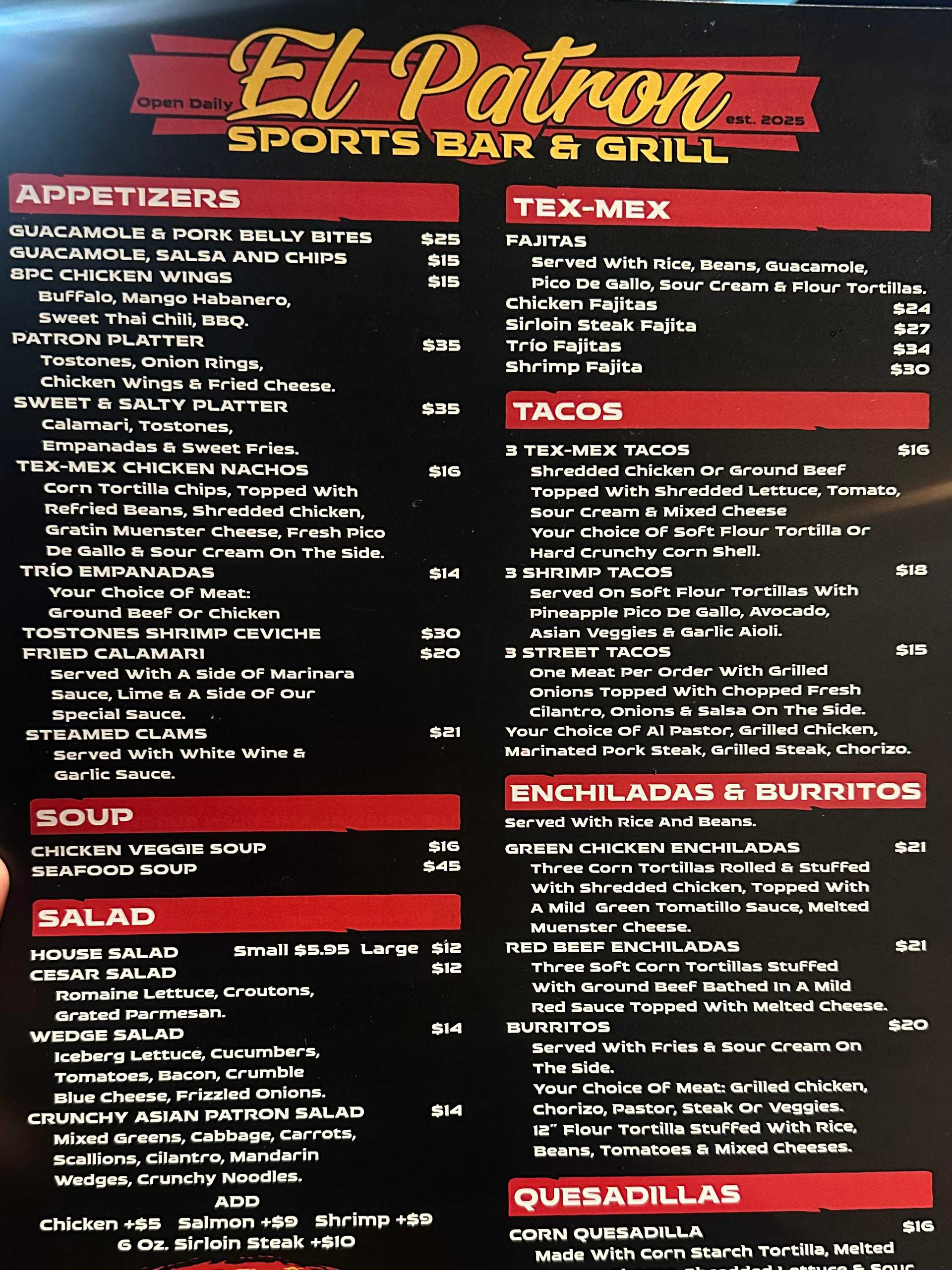 EL Patron Sports Bar & Grill Menu 1