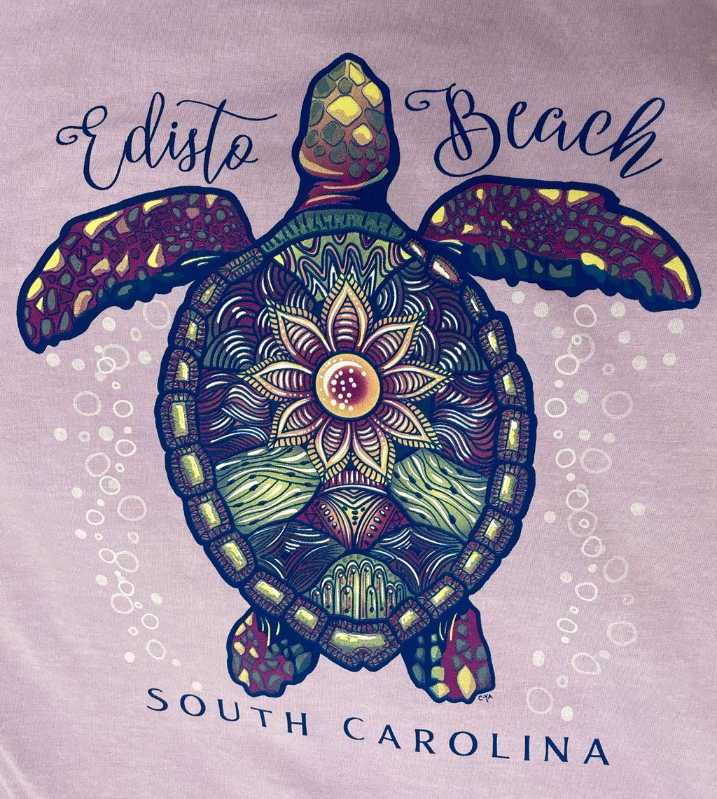 A stylized sea turtle with a mandala-patterned shell floats against a light background, reading 