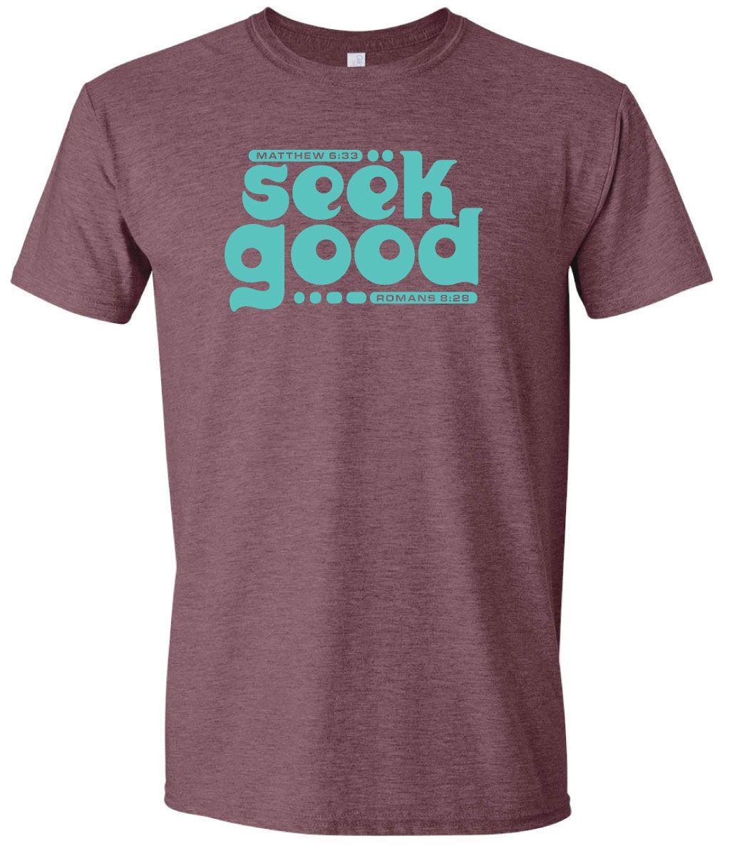 Maroon heather short-sleeved crew neck t-shirt with 
