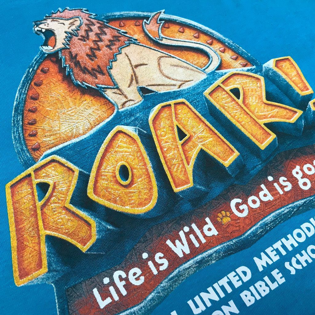 A logo with a roaring lion above the text 