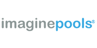 Imagine Pools logo with light blue water splash on a black background