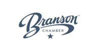 Branson Chamber logo in blue script with a small star underneath on a white background