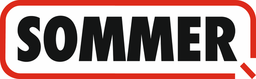 SOMMER logo in bold black text inside a red rounded speech-bubble outline.