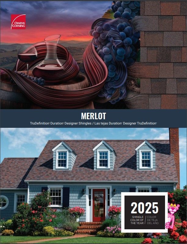 Merlot wine label above a white house illustration with a 2025 calendar badge